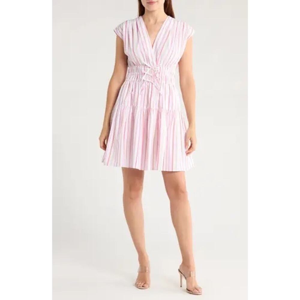 NWT DEREK LAM Coquette Soft Pinstripe Sleeveless Fit and flare Midi Dress - Picture 4 of 14